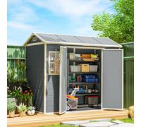 Outsunny 8 X 4 Ft Resin Garden Shed With Floor, Lockable Doors In Light Grey Light Grey