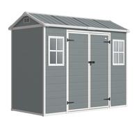 Outsunny 8 x 4 ft Resin Garden Shed, Wood-Effect Outdoor Storage Shed with Floor, Windows, Lockable Doors and Vents, Light Grey