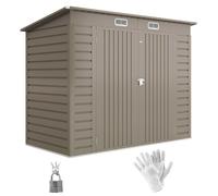 Outsunny 8 x 4FT Garden Shed, Galvanised Metal Shed, Easy to Assemble, Outdoor Tool Storage Shed with Pent Roof, Lockable Door and 2 Vents, Light Grey Grey