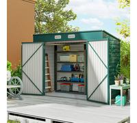 Outsunny 8 x 4FT Garden Shed, Galvanised Metal Shed, Easy to Assemble, Outdoor Tool Storage Shed with Pent Roof, Lockable Door and 2 Vents, Green Green