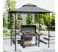 Outsunny 8' X 5' Double Tiered Bbq Gazebo Shelter With Led Lights In Dark Grey Dark Grey