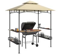 Outsunny 8' x 5' Grill Gazebo Canopy with 2 Side Shelves - Hook - Dark Grey - Beige | TJ Hughes