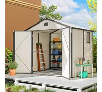 Outsunny 8 x 6ft Garden Shed Storage w/ Foundation Kit, Vents, Cream White