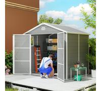 Outsunny 8 X 6Ft Garden Shed Storage W/ Foundation Kit, Vents, Light Grey, Grey