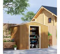 Outsunny 8 x 6ft Galvanised Steel Shed with Double Door - Brown, none