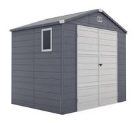 OUTSUNNY Garden Shed Tool Storage House with Lockable Door, Foundation Kit, Grey in Light Grey Outsunny Light Grey
