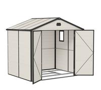 Outsunny 8 x 6ft Plastic Garden Storage Shed with Foundation Kit, Polypropylene Outdoor Storage Tool House with Ventilation Slots and Lockable Door, Cream White Cream