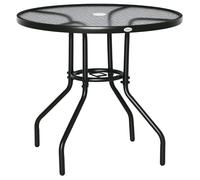 OUTSUNNY Outdoor Round Dining Table Tempered Glass Top w/ Parasol Hole 80cm in Black Outsunny Black