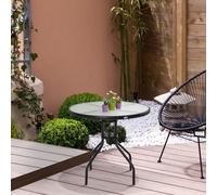 OUTSUNNY 80cm Outdoor Round Dining Table Garden Patio Tempered Glass Top in Black Outsunny Black