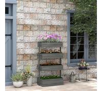 Outsunny 80cm x 45cm x 142cm 4-Tier Raised Garden Bed Planter Box, Grey | Fir Wood Vertical, Freestanding Elevated Plant Stand, for Indoor Outdoor Use
