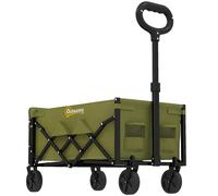 Outsunny 80L Foldable Festival Trolley on Wheels, Collapsible Wagon Cart with Drop-Down Tailgate, Adjustable Handle, Green