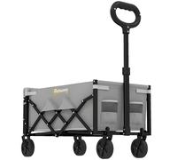Outsunny 80L Foldable Festival Trolley on Wheels, Collapsible Wagon Cart with Drop-Down Tailgate, Adjustable Handle, Grey