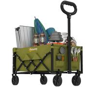 Outsunny 80L Foldable Festival Trolley on Wheels, Collapsible Wagon Cart with Drop-Down Tailgate, Adjustable Handle and Cup Holders, Portable Camping Cart for Garden Picnic, Outdoor Fishing, Green