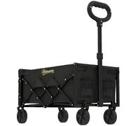 Outsunny 80L Foldable Festival Trolley on Wheels, Collapsible Wagon Cart with Drop-Down Tailgate, Adjustable Handle, Black