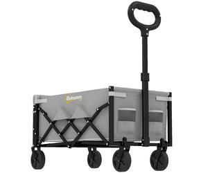 Outsunny 80L Foldable Festival Trolley on Wheels, Collapsible Wagon Cart with Drop-Down Tailgate, Adjustable Handle, Grey