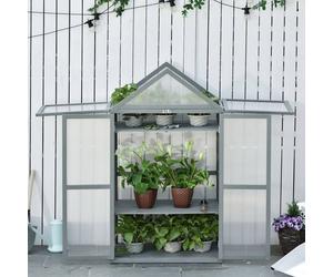 Outsunny 80X47X138Cm Wooden Cold Frame Greenhouse In Grey Grey