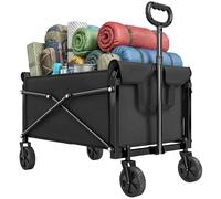 Outsunny 81L Festival Trolley on Wheels, Compact Garden Folding Trolley Cart, 50kg Heavy Duty Collapsible Foldable Wagon with Adjustable Handle and Carry Handle, for Camping, Shopping, Black