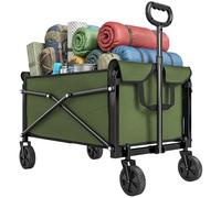Outsunny 81L Festival Trolley on Wheels, Compact Garden Folding Trolley Cart, 50kg Heavy Duty Collapsible Foldable Wagon with Adjustable Handle and Carry Handle, for Camping, Shopping, Green