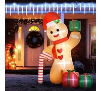 Outsunny 8FT Christmas Blow Up Gingerbread Man with Candy Cane for Party - 8ft
