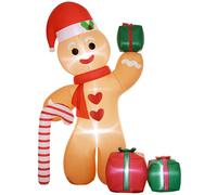 Outsunny 8FT Christmas Inflatable Gingerbread Man with Candy Cane and Three Gift Bags, Christmas Blow Up Outdoor for Garden Party Aosom UK