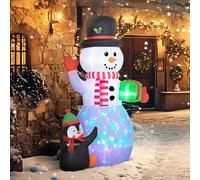 Outsunny 8FT Inflatable Snowman Holding Gift Box w/ Penguin and LED Lights - 8ft