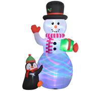 Outsunny 8FT Inflatable Snowman Holding Gift Box with Penguin, Christmas Blow Up Snowman with Rotating Colorful LED Light for Party Aosom UK