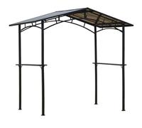 Outsunny 8ft x 5ft Outdoor BBQ Protective Gazebo Tent Aluminium Steel Frame w/ 2 Shelves Hardtop Roof Canopy Ground Stakes Safe Cooking Black