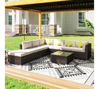 Outsunny 8pc Rattan Corner Sofa Set Rattan Garden Furniture with Thick Cushions and Glass Top Table, Mixed Brown Aosom UK