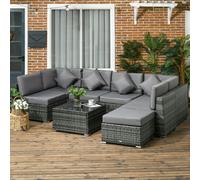 Outsunny 8pc Rattan Sofa Garden Furniture Aluminium Outdoor Patio Set - Grey - Grey - Square