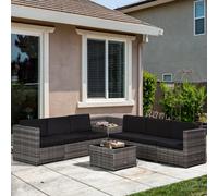 Outsunny 8Pcs Patio Rattan Sofa Set Garden Furniture Side Table - Grey - Steel, PE rattan, Polyester - 58cm x 58cm x 37cm