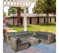 Outsunny 8Pcs Patio Rattan Sofa Set Garden Furniture Side Table w/ Cushion