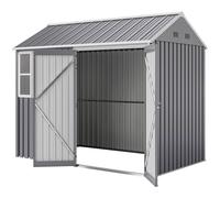 Outsunny 8X6 Ft Metal Garden Shed Outdoor Storage Shed With Doors Window Sloped Roof, Grey Grey