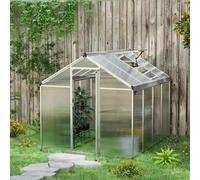 Outsunny Aluminium Greenhouse With/ Door Window Galvanised Base PC Panel - 243.5cm x 192cm x 195cm | TJ Hughes Clear