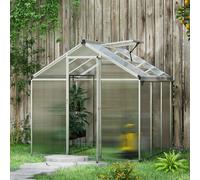 Outsunny 8x6ft Aluminium Greenhouse with/ Door Window Galvanised Base PC Panel - 6x6ft - Galvanised Base