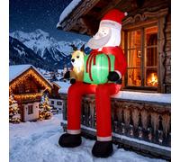 Outsunny 9.3Ft Giant Christmas Inflatable Hanging Santa Claus W/ Reindeer