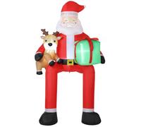 Outsunny 9.3ft Giant Christmas Inflatable Hanging Santa Claus w/Reindeer | Sitting Lighted Blow Up Decoration with 12 LED Lights, Gift Box, Hanging & Tether Ropes, Outdoor Garden Lawn Party Decor