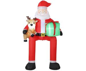 Outsunny 9.3ft Giant Christmas Inflatable Hanging Santa Claus w/Reindeer | Sitting Lighted Blow Up Decoration with 12 LED Lights, Gift Box, Hanging & Tether Ropes, Outdoor Garden Lawn Party Decor