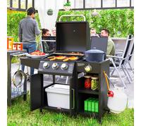 Outsunny 9.5 kW Gas Barbecue with 3+1 Burner, Storage Cabinet and Shelves, Black