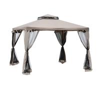 Outsunny 9.6' x 9.6' Patio Gazebo Outdoor Canopy Shelter with 2-Tier Roof and Netting Steel Frame for Garden Lawn Backyard and Deck Taupe