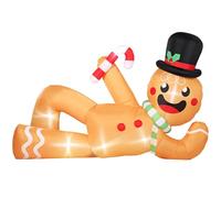 Outsunny 9.8ft Giant Christmas Inflatable Gingerbread Man Side-Lying | Lighted Blow Up Christmas Decoration with 18 LED Lights, Candy Cane, Sandbags and Stakes for Outdoor Yard Garden Lawn