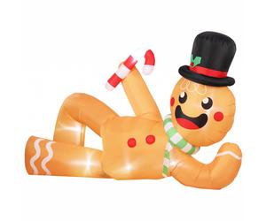 Outsunny 9.8ft Giant Christmas Inflatable Gingerbread Man Side-Lying, Outdoor Blow Up Christmas Decoration with LEDs, Bag
