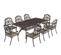 Outsunny 9 Piece Cast Aluminium Garden Dining Set, Garden Table and Chairs Set with Cushions, Parasol Hole for Patio, Bronze Tone