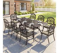 Outsunny 9 Piece Cast Aluminium Garden Dining Set with Cushions, Bronze Tone