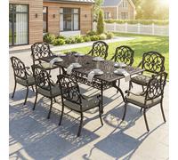Outsunny 9 Piece Cast Aluminium Garden Dining Set with Cushions, Bronze Tone - Not applicable - Cast Aluminium, Polyester - Bronze Tone