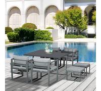 Outsunny 9PCs Patio Aluminium Dining Set, Space Saving Cube Set with 4 Chairs, 4 Ottoman, Cushions, 8 Seater Garden Furniture Grey
