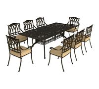 Outsunny 9 Pieces Cast Aluminium Garden Dining Set with Parasol Hole, Bronze, Brown