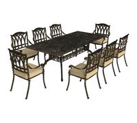 Outsunny 9 Pieces Cast Aluminium Garden Dining Set with Parasol Hole, Bronze