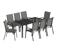 Outsunny 9 Pieces Garden Dining Set, Outdoor Table and Chairs Set for 8, Garden Furniture Set with Tempered Glass Top, Dark Grey