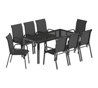 Outsunny 9 Pieces Garden Dining Set, Outdoor Table and Chairs Set for 8, Garden Furniture Set with Tempered Glass Top, Black