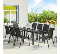 Outsunny 9 Pieces Patio Dining Set with Stackable Chairs, Black - Steel, tempered glass, texteline - Black - 1 table, 8 chairs